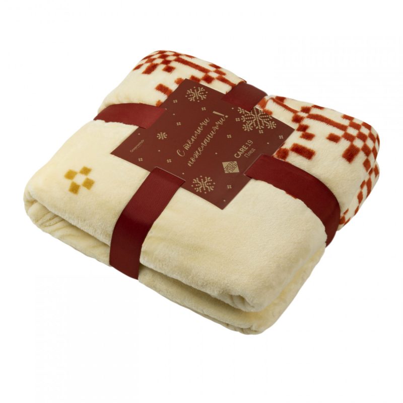 Плед «Согрею любовью» Green Fiber CARE 19, бежевый с узором снежинки